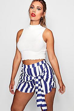 Boohoo Plus Sally Stripe Tie Front Skort