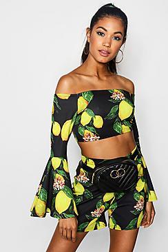 Boohoo Lemon Print Shorts Co-ord Set