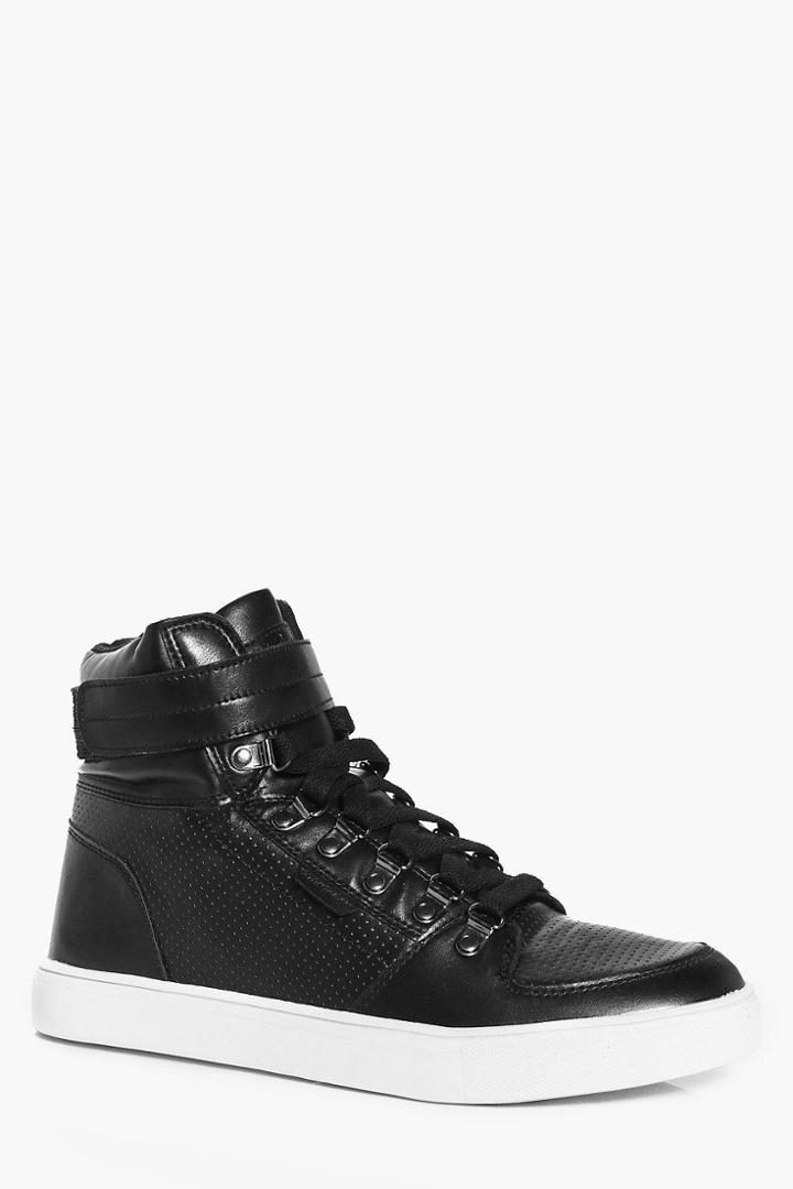 Boohoo Pu Hi Top With Velcro Fastening Black