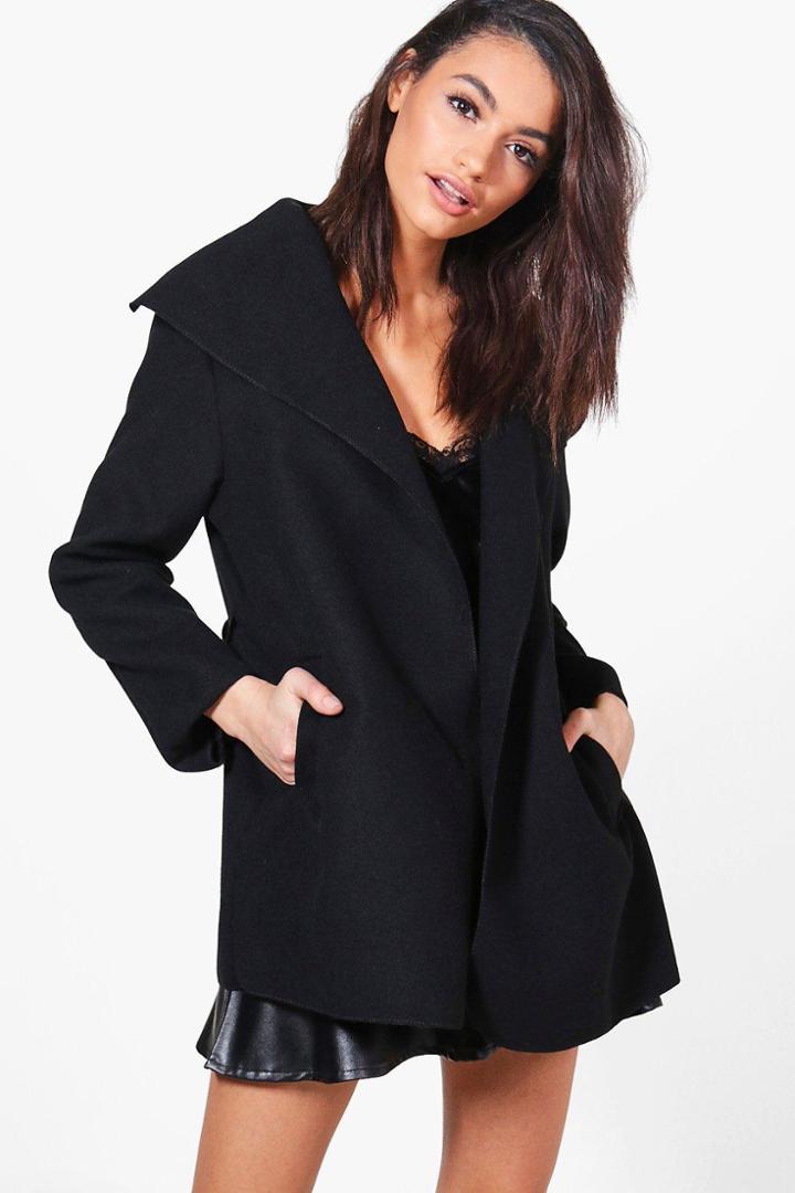 Boohoo Harriet Belted Waterfall Jacket Black