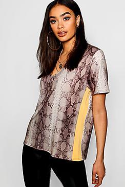 Boohoo Snake Print Side Stripe T-shirt