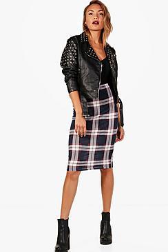 Boohoo Luna Total Tartan Check Basic Jersey Midi Skirt