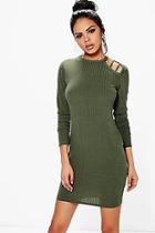 Boohoo Jasmine Strappy Cold Shoulder Rib Knit Dress