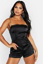 Boohoo Square Neck Satin Playsuit