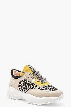 Boohoo Colour Block Leopard Print Chunky Trainers