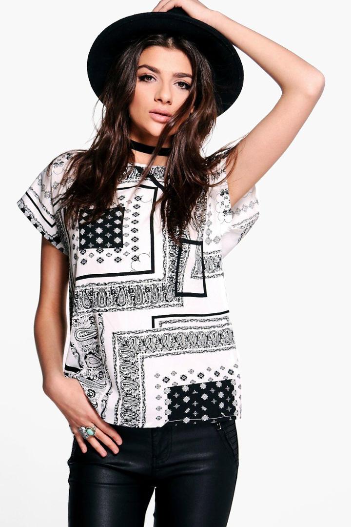 Boohoo Willow Woven Mixed Print Shell Top Multi