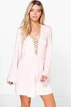 Boohoo Faye Cross Front Flared Sleeve Skater Dress