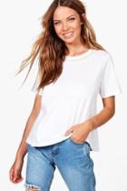 Boohoo Zoe Pearl Trim Neck Lace Tee White