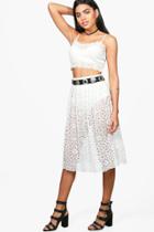 Boohoo Priya Interest Lace Full Midi Skirt Ivory