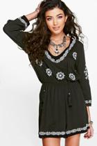 Boohoo Emma Embroidered Tassel Playsuit Black