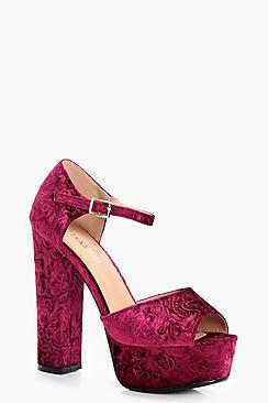 Boohoo Mia Embossed Velvet Platform Heels