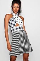 Boohoo Becca Gingham Spot Mix Halterneck Skater Dress