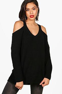 Boohoo Erin Floral Embroidered Cold Shoulder Jumper