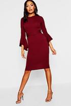 Boohoo Flared Sleeve Belted Midi Dress