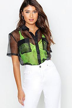 Boohoo Cropped Boxy Organza Shirt With Pocket