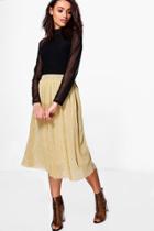 Boohoo Zoe Pleated Midi Skirt Gold