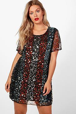Boohoo Plus Hollie Star Sequin Embellished Shift Dress