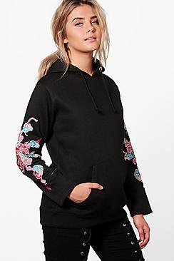 Boohoo Eliza Embroidered Sleeve Hoody
