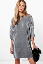 Boohoo Jinny High Neck Pleated Metallic Shift Dress