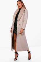 Boohoo Maxi Faux Fur Collar Wool Look Coat