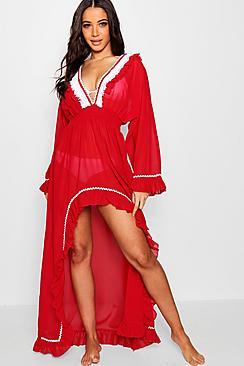 Boohoo Keira Frill Detail Tassel Trim Maxi Beach Dress