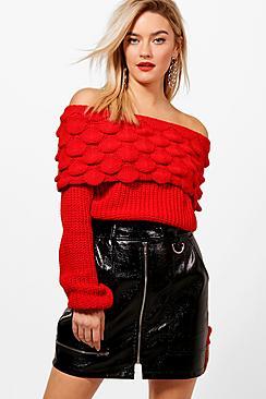 Boohoo Keeley Waffle Knit Bardot Jumper