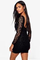 Boohoo Kassie Scoop Back Lace Mini Dress Black