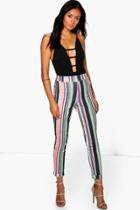 Boohoo Neala Striped Crepe Skinny Trousers Multi