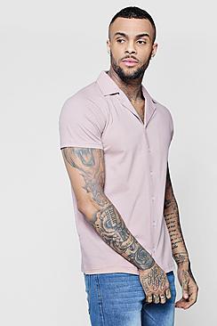 Boohoo Jersey Short Sleeve Shirt With Revere Collar