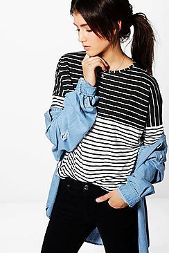 Boohoo Anna Contrast Stripe Long Sleeve Crop Top
