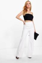 Boohoo Petite Darcy High Waisted Wide Leg Trouser Ivory
