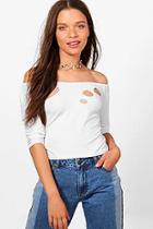 Boohoo Alice Distressed Off The Shoulder Top