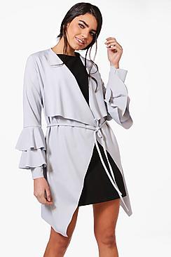 Boohoo Kate Ruffle Sleeve Belted Duster