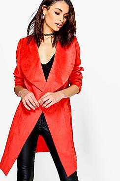 Boohoo Grace Suedette Over Sized Collar Duster