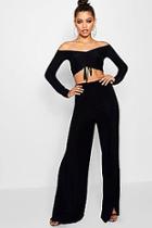 Boohoo Bec Ruched Top And Wide Leg Trouser Co-ord