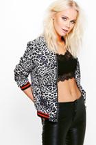 Boohoo Lara Leopard Print Woven Sports Bomber Jacket Black