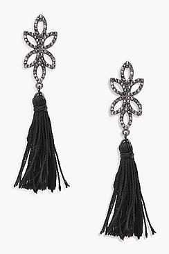 Boohoo Ellie Floral Diamante Tassel Earrings