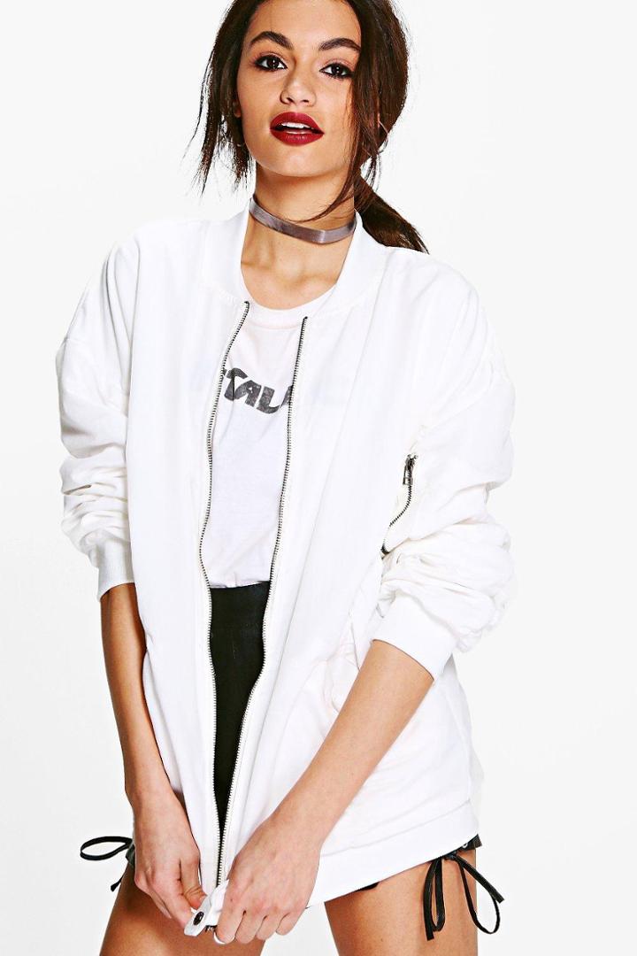 Boohoo Annabelle Parachute Stitch Zip Through Bomber Ivory