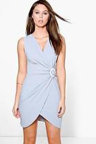 Boohoo Carla Circular Ring Detail Wrap Bodycon Dress