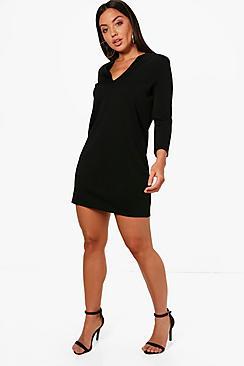 Boohoo V Neck Formal 3/4 Sleeve Shift Dress