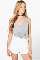 Boohoo Lexi High Rise Denim Mom Short Ecru