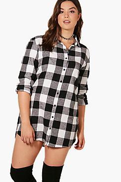 Boohoo Plus Liv Checked Oversized Shirt Dress