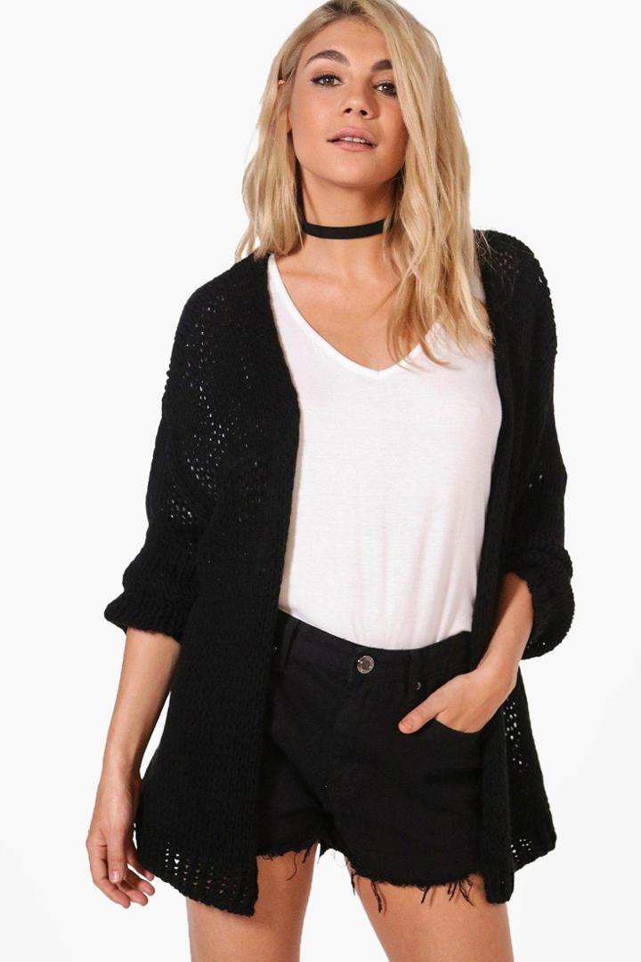 Boohoo Lacey Chunky Knit Cardigan Black