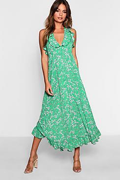 Boohoo Frill Edge Floral Wrap Maxi Dress