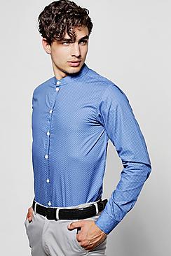 Boohoo Polka Dot Print Grandad Collar Longsleeve Shirt
