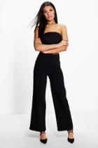Boohoo Isabel High Waisted Pin Tuck Kick Flare Trousers Black