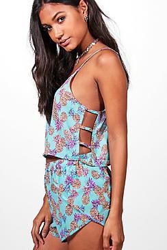 Boohoo Zoe Pineapple Ladder Side Vest Beach Co-ord Set