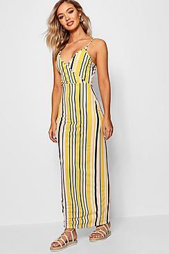Boohoo Stripe Print Wrap Front Maxi Dress
