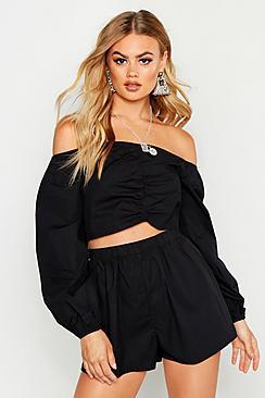 Boohoo Shirred Front Volume Sleeve Top