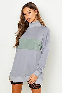 Boohoo Roll Neck Oversized Panel Sweatshirt